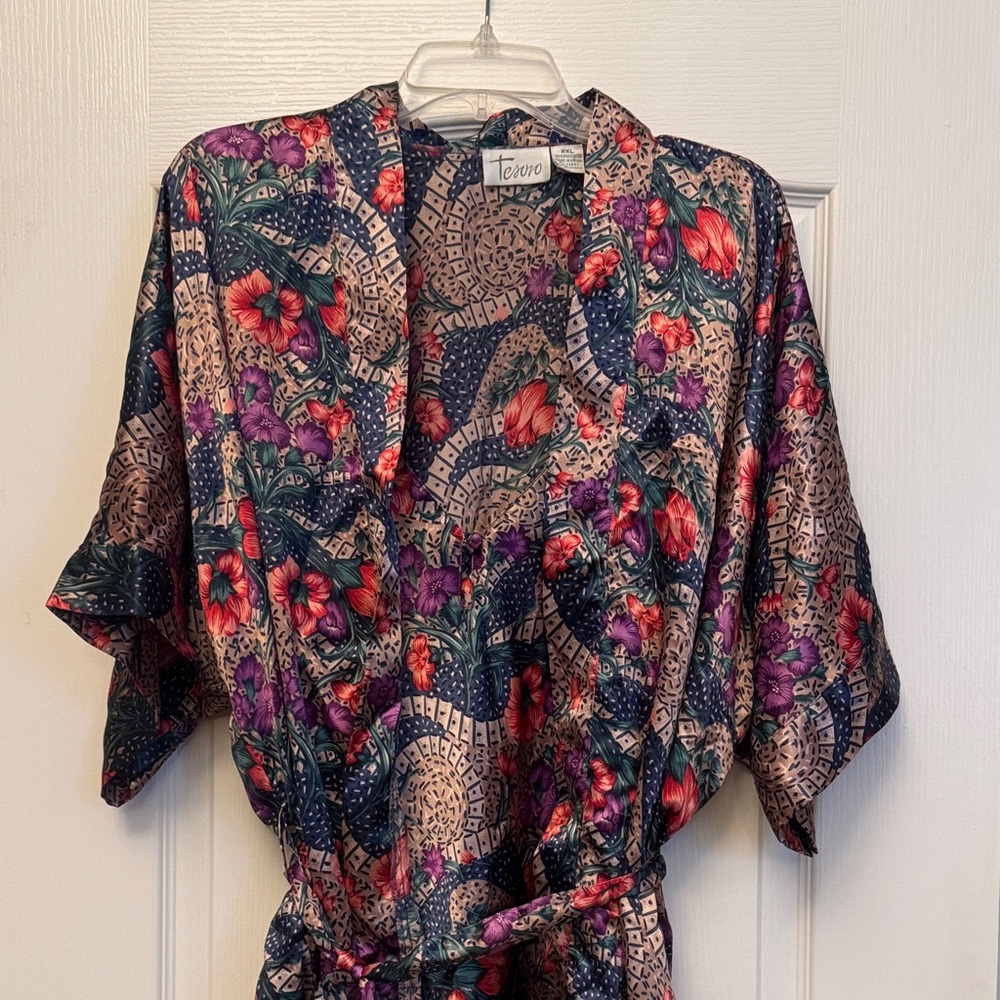 Floral Kimono Slip Camisole & Robe, Size XXL